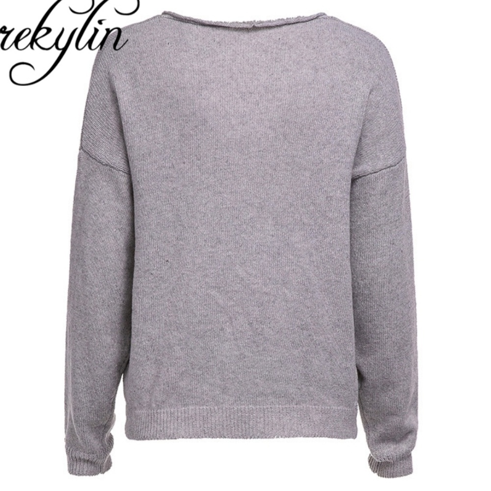 Soft Oversized Loose Fitting V-neck Knit Sweater - Picture 5 of 7